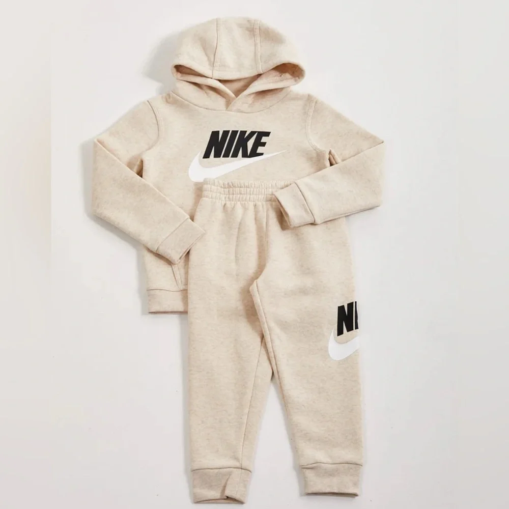 Nike Fleece Sweatshirt Hoodie Jogger Sweatpants Set Cream Oat Neutral